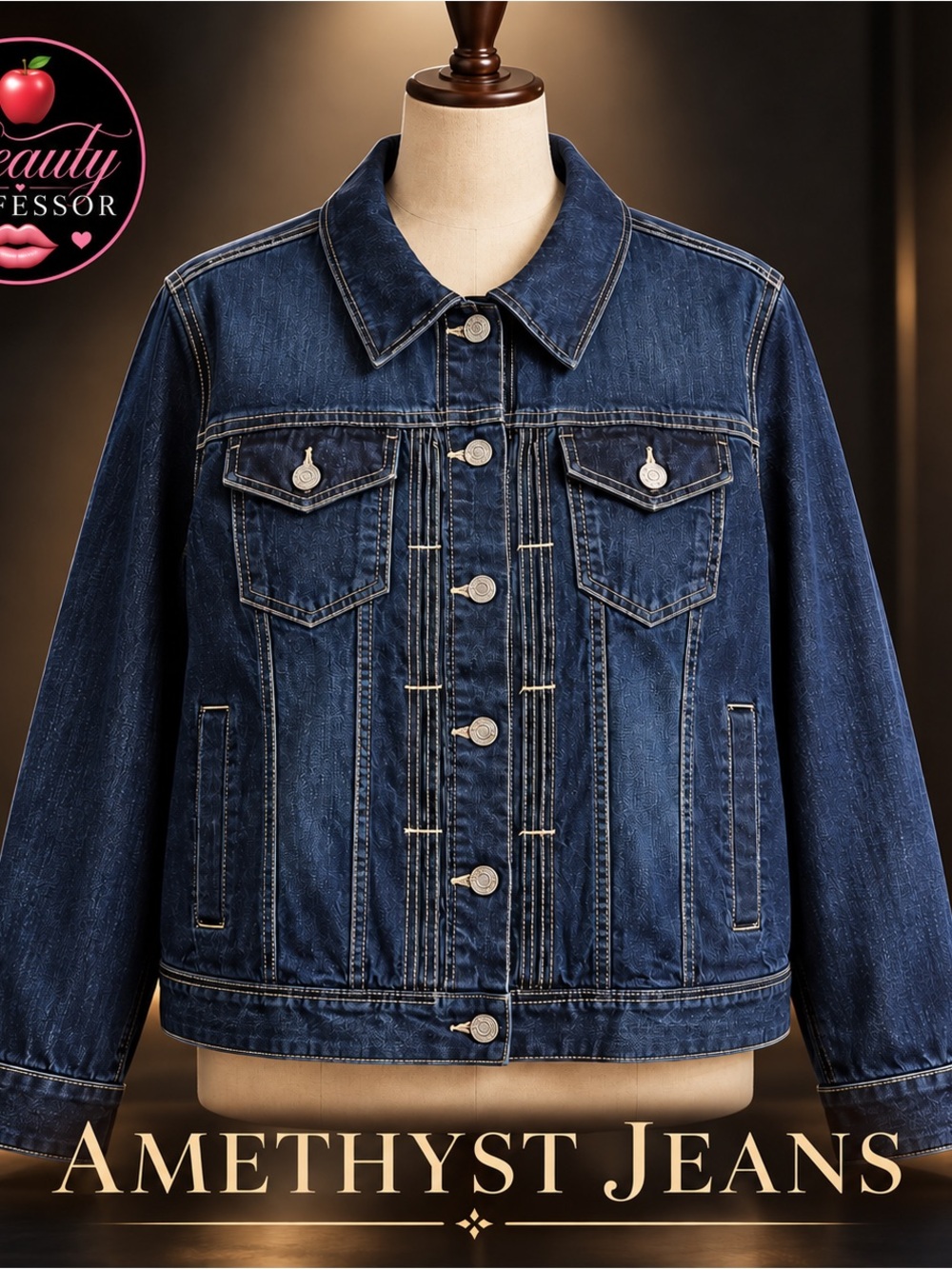 Amethyst Jeans 2X Dark Indigo Stretch Denim Jean Jacket Contrast Stitch